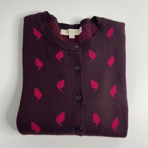 ANN TAYLOR LOFT | Cat Print Button Up Cardigan XL